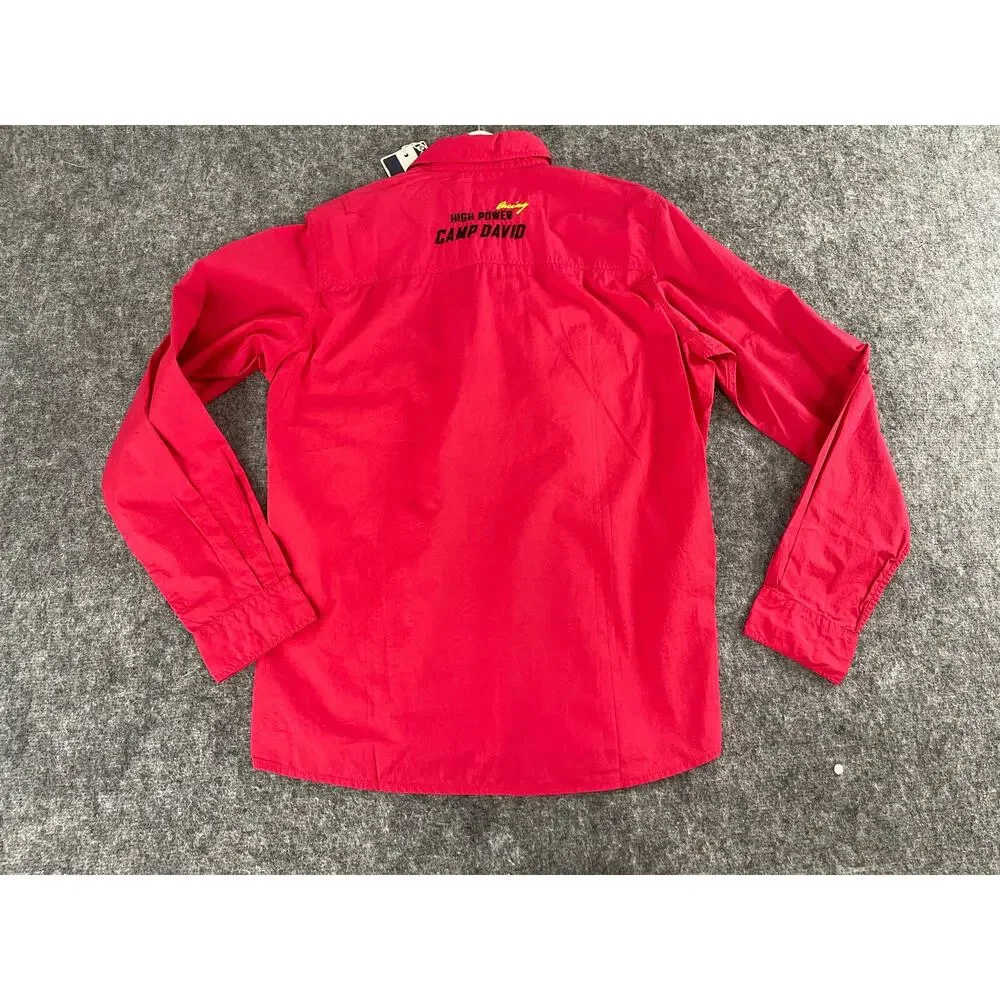 Camp David Shirt Mens Large Button Up Embroidered Red Long Sleeve N249